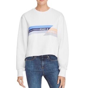 Rag & Bone White Glitch Crewneck Sweatshirt in Medium